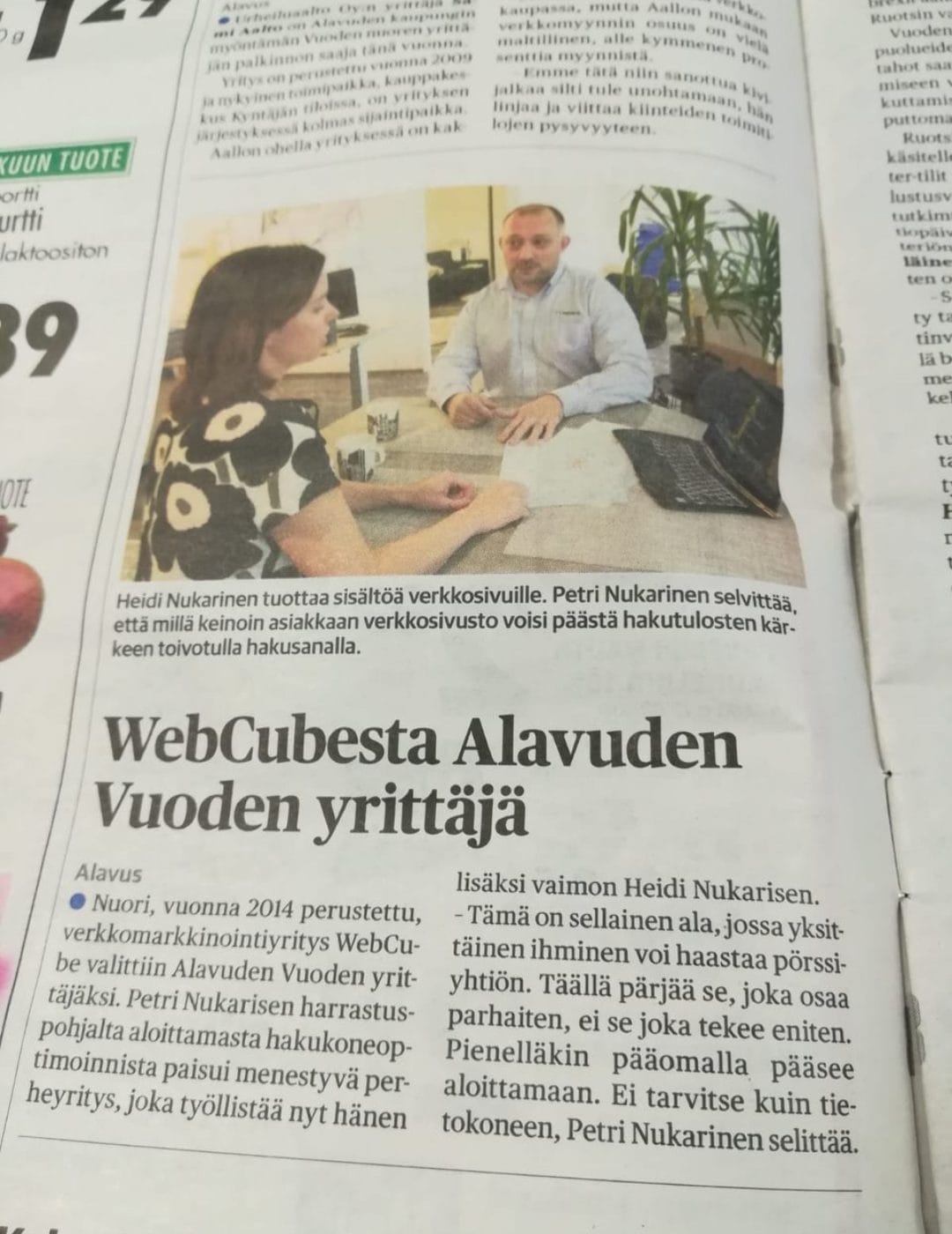 WebCube Oy Alavuden vuoden yritys 2018